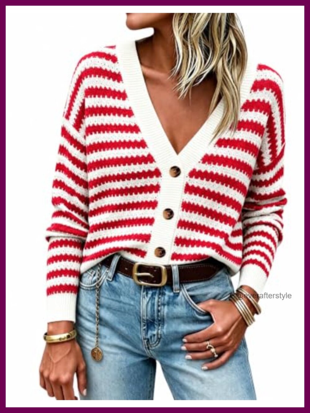 Crochet Knit Striped Long Sleeve Button Down Cardigan